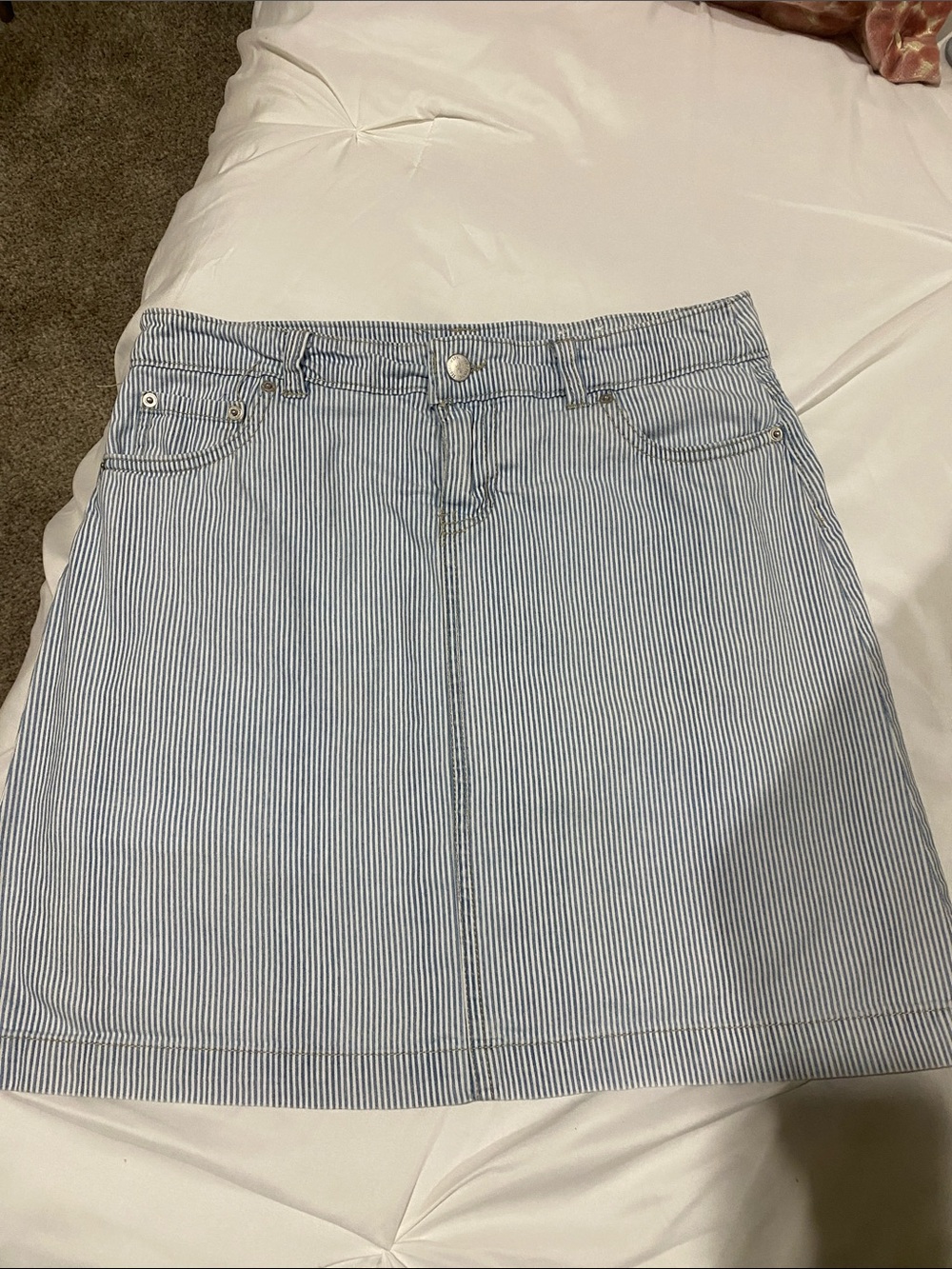 Westport Light Blue and White Striped A-Line Skirt